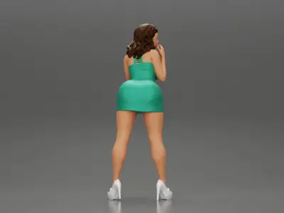 Sexy girl in Mini Dress Leaning on the Car 3D print model