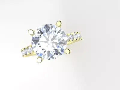 3ct round RBC diamond ring with small diamonds engagement ring 3D print model