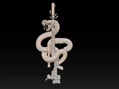 Snake Wrapped Rifle 3D Bas Relief  STL - OBJ - ZTL - CNC Carving 3D print model