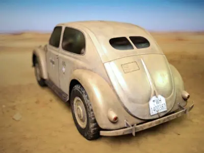 VW beetle Typ 87 Afrika Korps staff car WW2 Western desert Low-poly 3D model