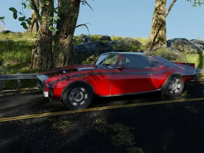 Car in Forest Highway Scene 3D model