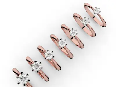 Set of 7 two tone diamond engagement rings Tiffany style 3D print model