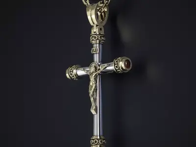 A CROSS WITH A CRUCIFIX AND CABOCHONS 3D print model