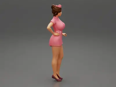 sexy nurse standing in a pink outfit 3D print model