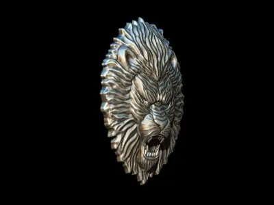 Lion Head Relief 3D print model