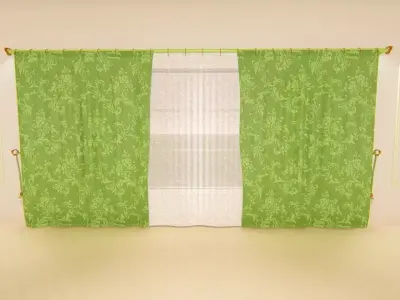 Curtain set window with grass 3D model