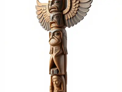 Wooden Totem Pole Model Pack with Intricate Carvings Low-poly 3D model