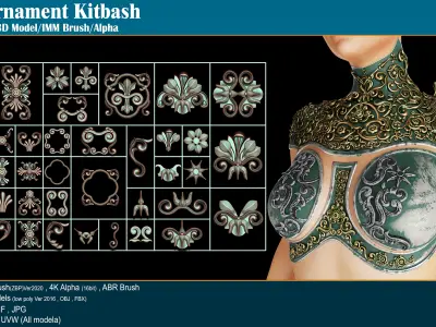 80 Sahra Ornament Kitbash 3D Model-IMM Brush-Alpha VOL05 Low-poly 3D model