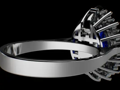 Sapphire Diamond Halo Ring and Pendant  3D print model