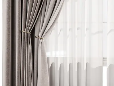 Velvet Curtain Set with Sheer Drapes 75 3D model