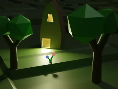 World house and trees in maze Low-poly 3D model