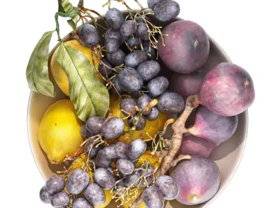 bowl of figs lemons and grapes fruits 3D model