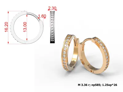 G0063 gold hoop earrings with diamonds 3D print model