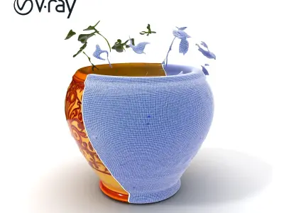 Ornate Decorative Planter with Greenery Model Pack Low-poly 3D model