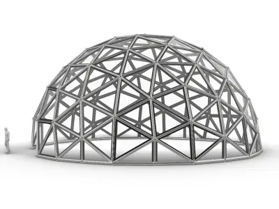 Geodesic Dome Large with Frame and Panels and Entryway 3D model