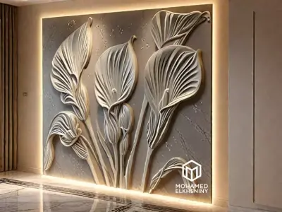 modern Calla lily panel wall decor set relief mural CNC 152  3D model