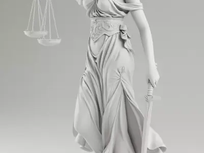 Lady Justice Statue Blindfolded Goddess with Scales Sword Low-poly 3D model