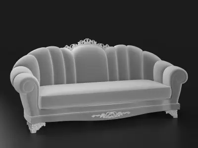 Sofa with Carved Wooden Elements 3D model