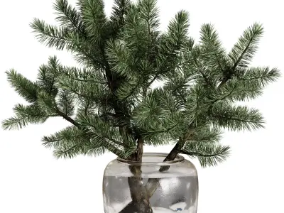 Pine branches in a Frosted glass vase - Bouquet 83  3D model