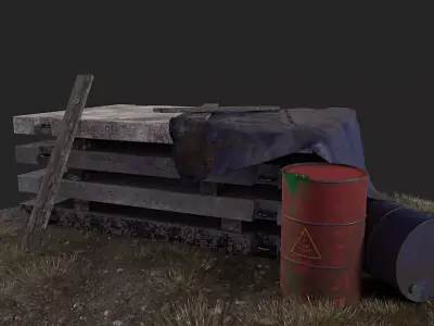 Construction scene Barrel and concrete slabs Free low-poly 3D model