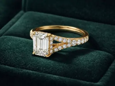 Emerald Cut Cathedral Ring Split Shank Hidden Halo CAD 3D print model