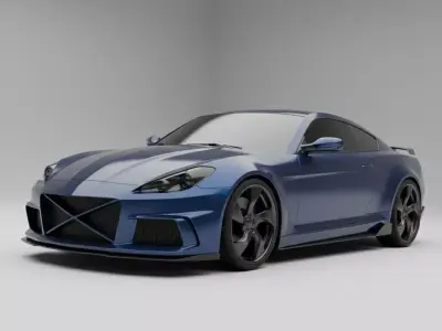 Sleek Blue Sports Car with Racing Stripes 3D model