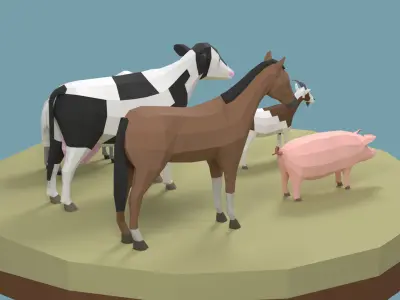 Lowpoly Stylized FARM Animals Pack Low-poly 3D model