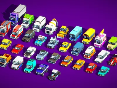 Low Poly Toon Cars Pack Low-poly 3D model