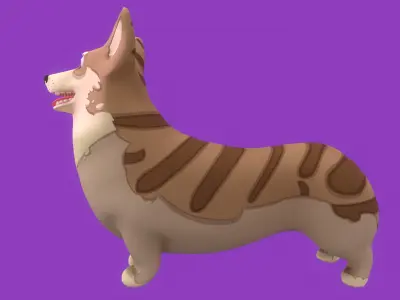 Animated Stylized Striped Brown Welsh Corgy  Low-poly 3D model