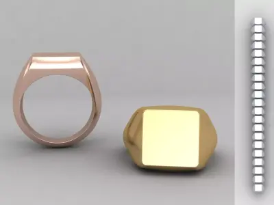 Square Signet Ring Base 10MM top in All sizes 197-MWC  3D print model
