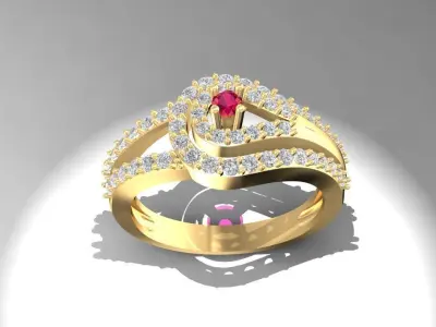 Luxury Ruby and Diamond Double Band Ring for Women 1729 3D print model