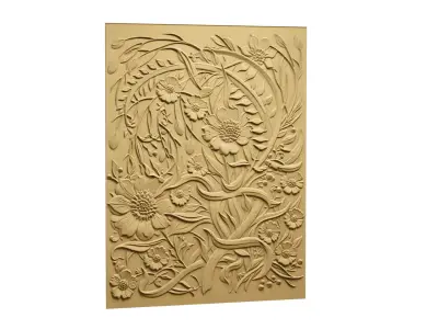 modern panel wall decor set relief stl mural CNC 269  3D model