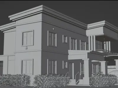 Flat-Roofed One-Story Building Low-poly 3D model