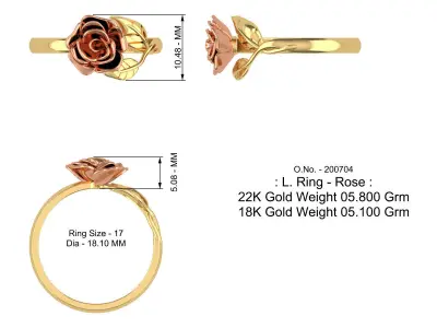 Ladies Gold Rose Ring 3D print model