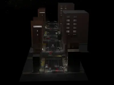 Realistic Street 3d model city at night 3D model