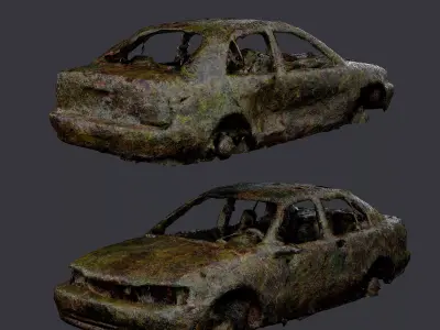 Apocalyptic Damaged Destroyed Vehicle Car Game Ready 03 Low-poly 3D model