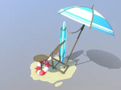 Beach Scene Low-poly 3D model