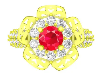 Luxury Floral Halo Gemstone Ring 3D Model 4439 3D print model