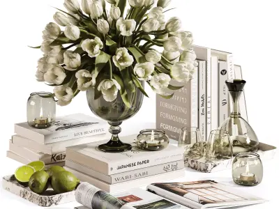  White Tulips Tabletop Decor set22 3D model