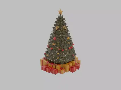 Decorated Christmas Tree with Gifts - Holiday 3D Model Low-poly 3D model