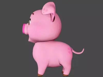 Rigged Pink Stylized Farm Pig Low-poly 3D model