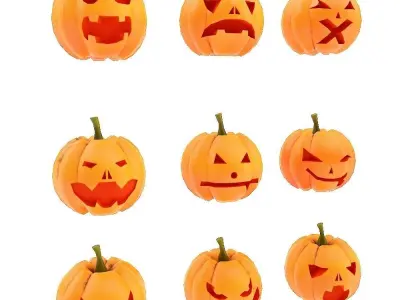 Carved pumpkin heads low poly 3d models set 3  Low-poly 3D model