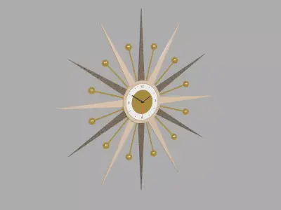 Retro Splky Wood and Metal Wall Clock Low-poly 3D model