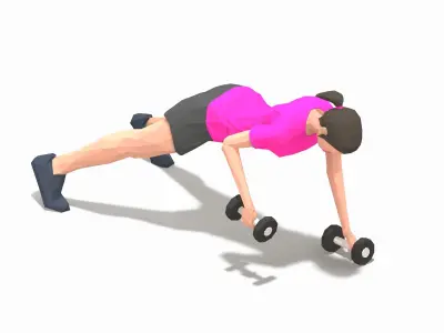 plank row Exercise Woman Animation Low-poly 3D model