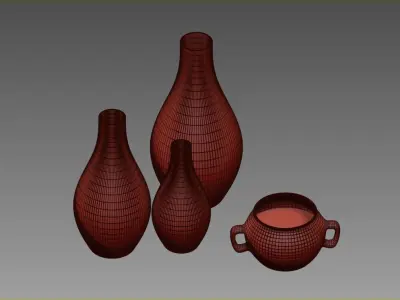 vase819 three vases and bowl 3D model