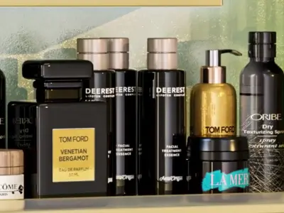 Designer shelf with luxury cosmetics for bathroom  3D model