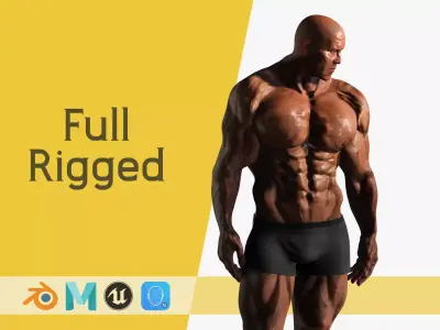 Realistic Male Bodybuilder 3D HQ Low-poly 3D model