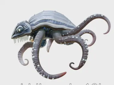 Bioluminescent Tentacle Creature with Multi-Limbed Body Low-poly 3D model