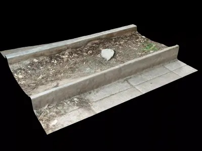 Green space next to the pedestrian and street Low-poly 3D model