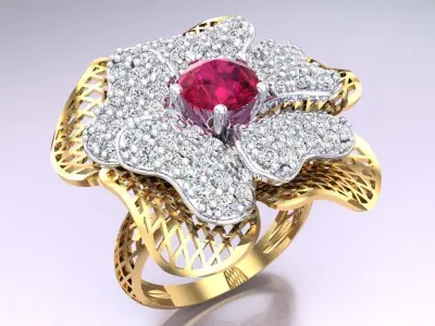  Mesh flower ring - Italian rings - Womens Rings - N6840 3D print model